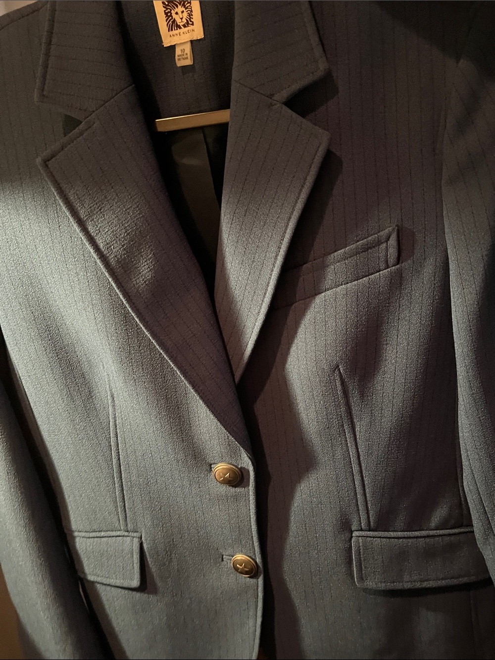 Anne Klein Navy Pinstripe Blazer with Lion Label